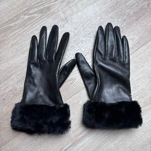 NWOT Ugg Touch Screen Leather Gloves Size Large Black Faux Fur